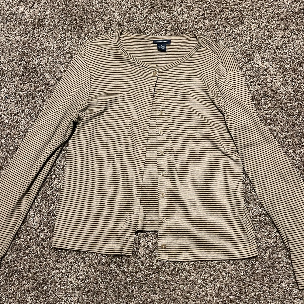 The Limited Beige and Black Striped Top